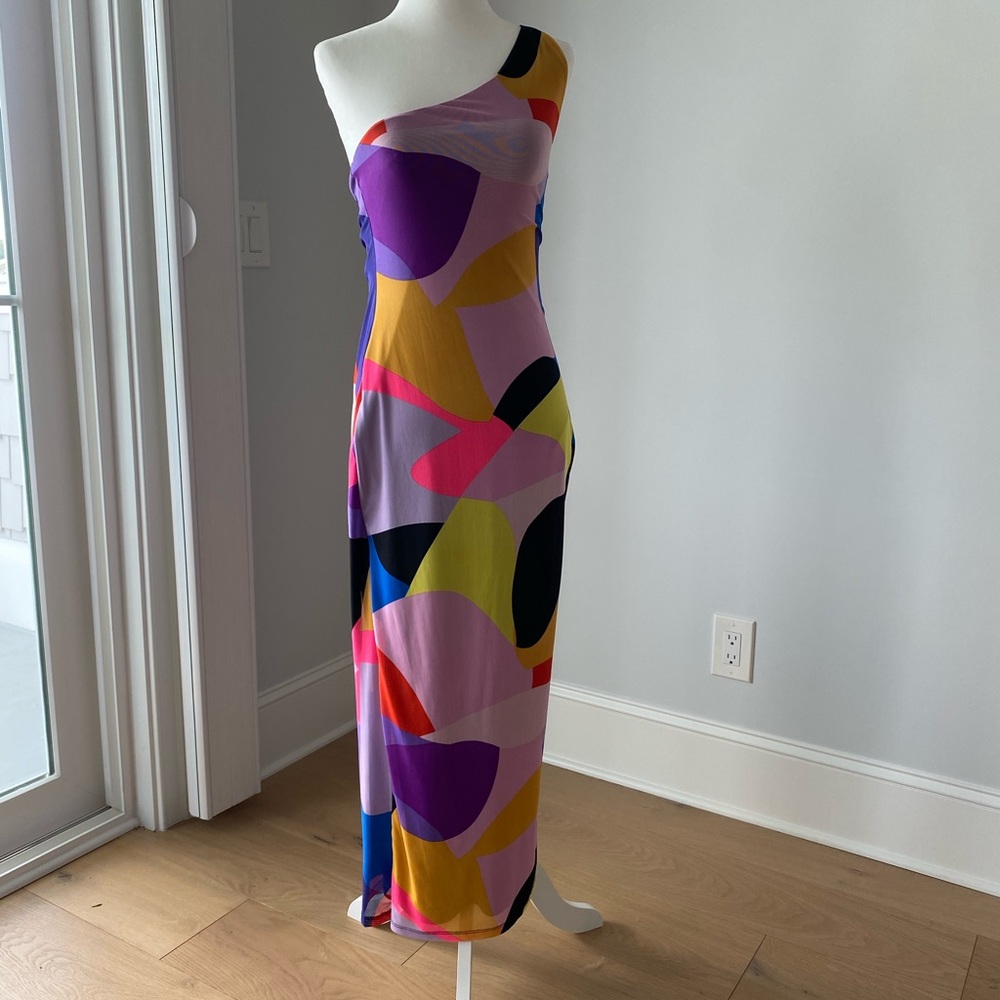 AFRM One Shoulder Dress in Bold Multicolor